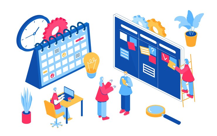 Vector agile project management process. communication, teamwork, business process. isometric illustration.