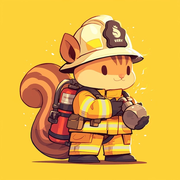 Vector an agile squirrel firefighter cartoon style