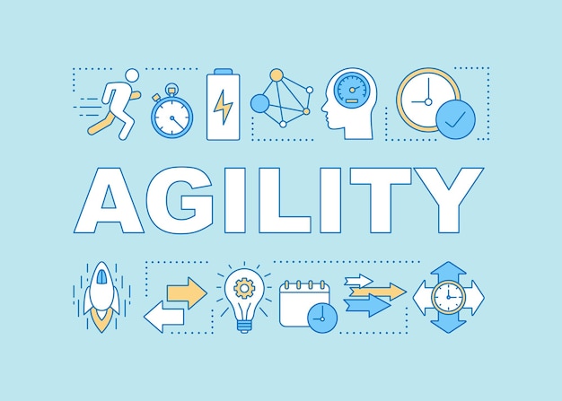 Agility word concepts banner. Timeliness. Time management. Productivity and efficiency. Respect deadlines. Isolated lettering typography idea with linear icons. Vector outline illustration