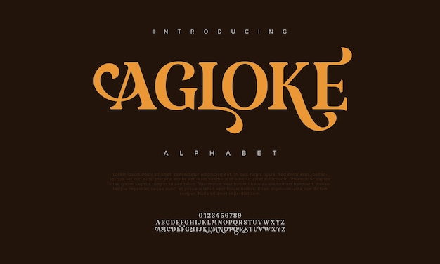 Vettore agloke premium lusso elegante alfabeto lettere e numeri elegante tipografia nuziale serif classico