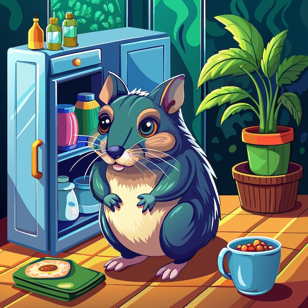 Vector agouti rodent timid sits house refrigerator vector