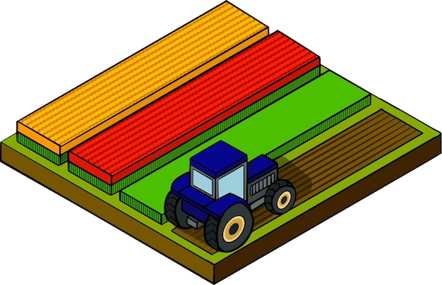 Agrarische isometrische samenstelling met landbouwtransport en gecultiveerde gronden