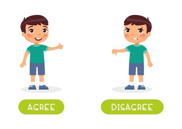Agree and Disagree Antonyms and Opposites Flashcard voor het leren van de Engelse taal