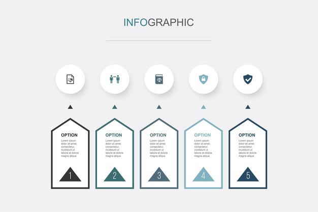 Vector agreement communication law protection secure icons infographic design template creative concept with 5 steps