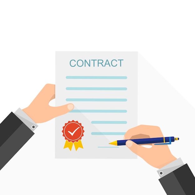 Agreement concept - hand signing of paper contract isolated on white