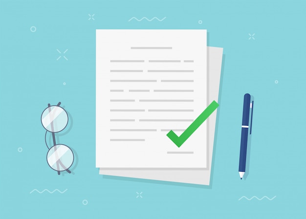 Agreement contract document approved and confirmed file with check mark icon flat vector