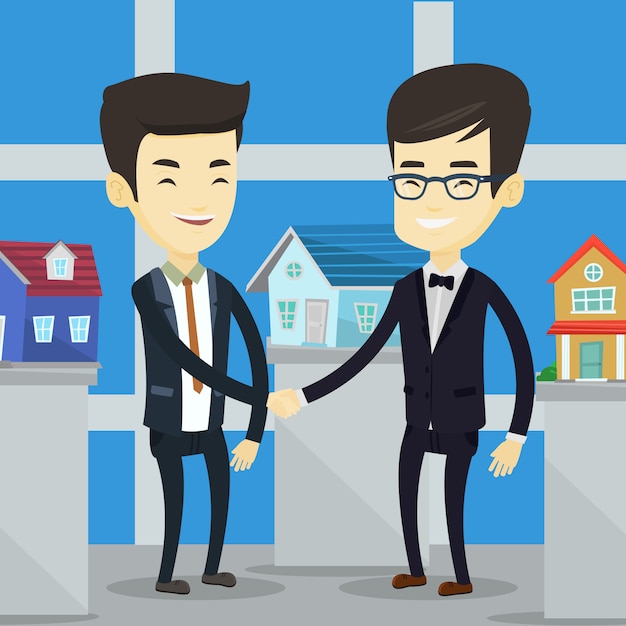 Vettore accordo tra agente immobiliare e acquirente.
