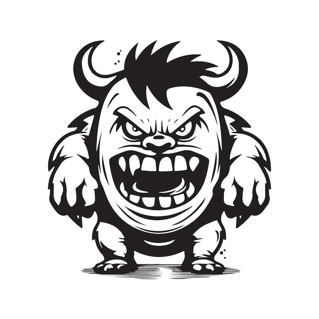 Agressieve monster logo concept zwart-witte kleur hand getekende illustratie