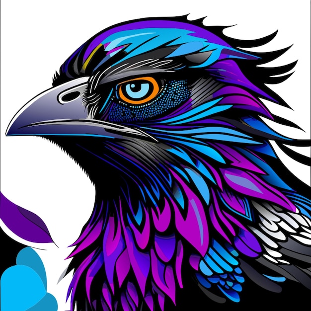 agressive raven side view vector illustration