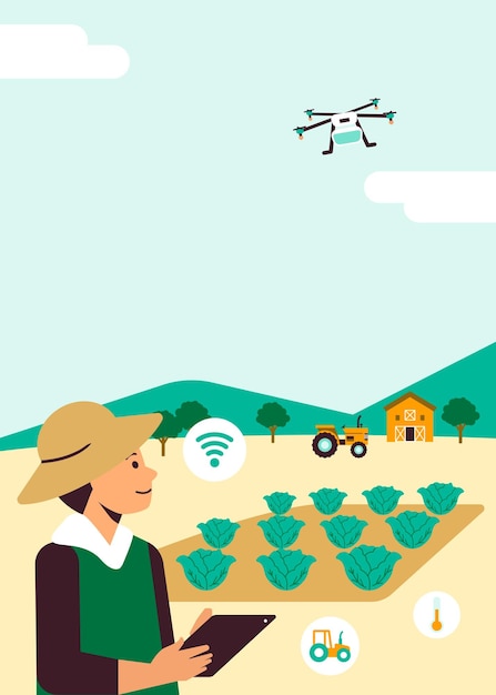 Vettore sfondo di tecnologia agricola intelligente vettore drone agricolo