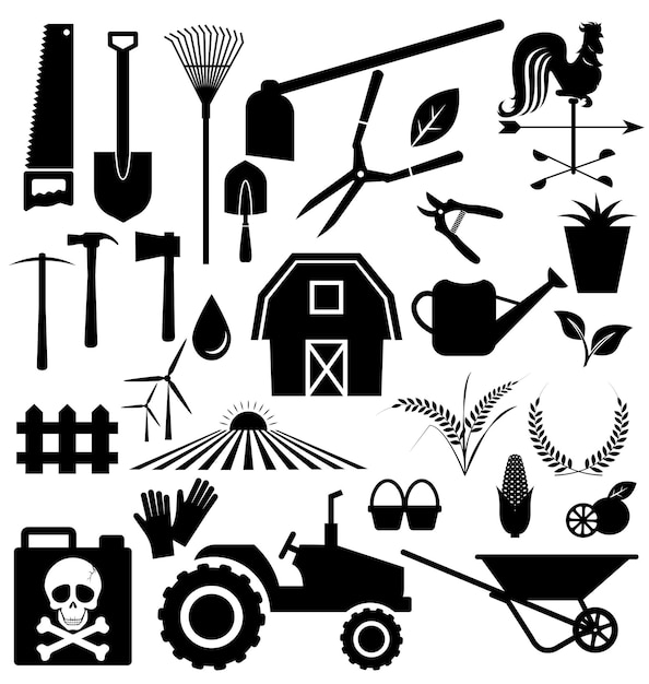 Vector agricultural equipment and farm set vector