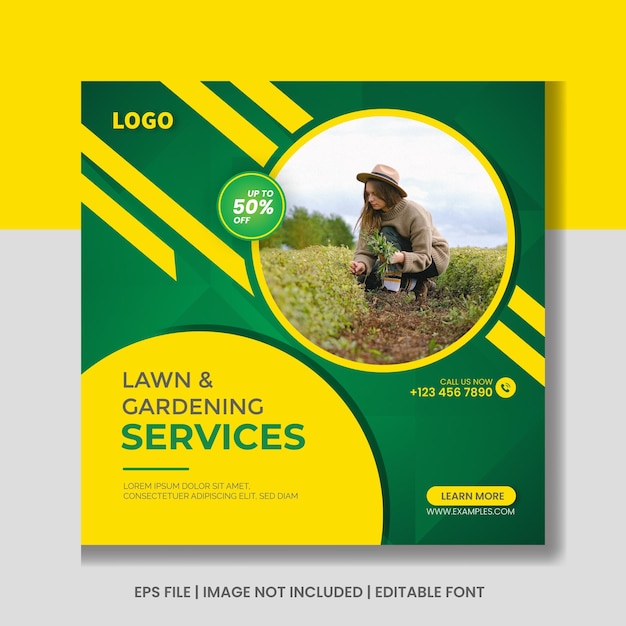 Agricultural and farming services social media post lawn gardening template