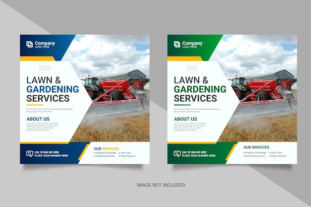 Agricultural and farming services social media post lawn gardening or web banner template design