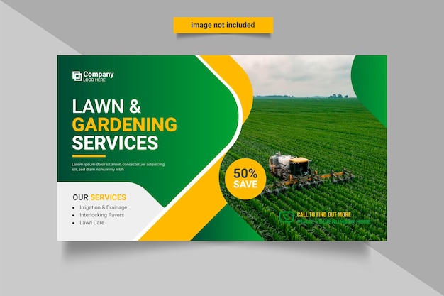 Vector agricultural and farming services web banner or social media post lawn gardening template design