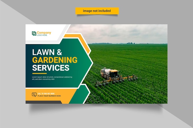 Agricultural and farming services web banner or social media post lawn gardening template design