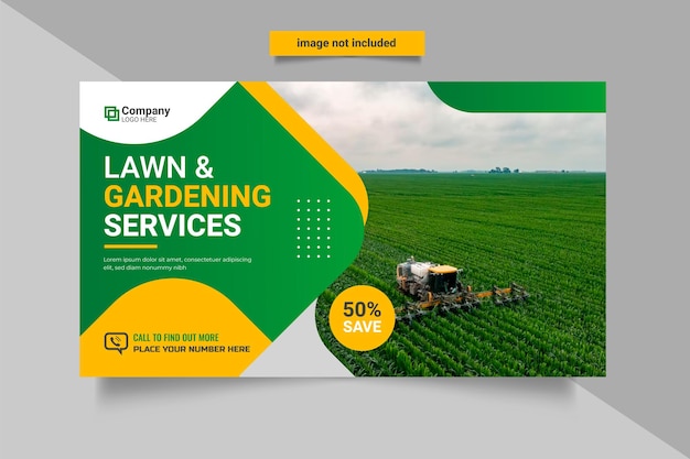 Vector agricultural and farming services web banner or social media post lawn gardening template design