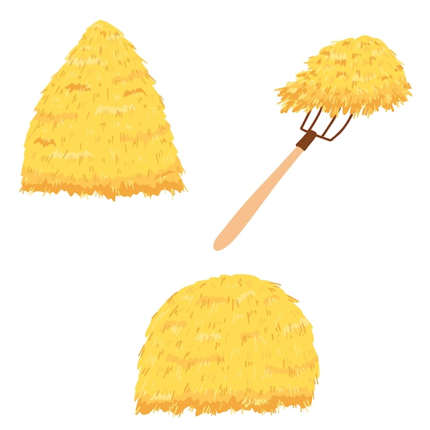 Agricultural haycock in cartoon flat style rural hay rolled stack dried farm haystack Vector illustration of fodder straw