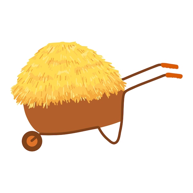 Agricultural haycock and wheelbarrow in cartoon flat style rural hay rolled stack dried farm haystack Vector illustration of fodder straw