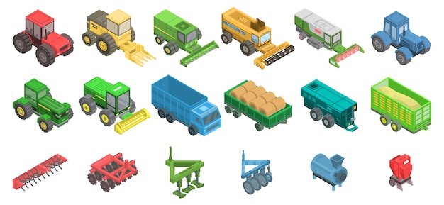 Agricultural machines icons set