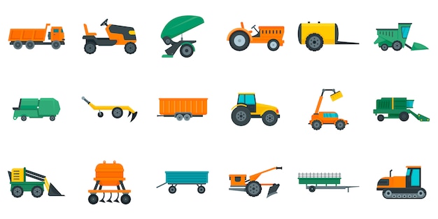 Agricultural machines icons set