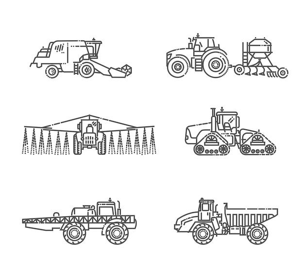 Vector agricultural machines industrial machinery icons