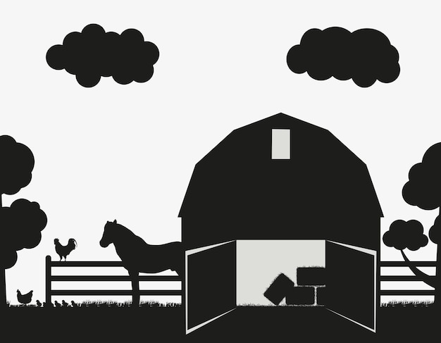 Agricultural silhouettes Rural landscape Panorama of the village for the poster Vector illustration