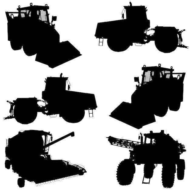 Agricultural vehicles silhouettes set