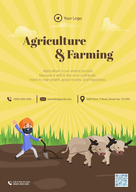 農業および農業サービス漫画スタイルのチラシデザインテンプレート