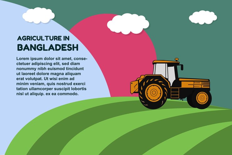 वेक्टर agriculture in bangladesh concept banner with tractor field and text area farming and cultivation