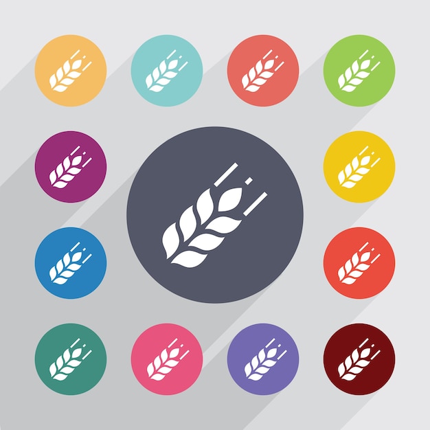 Agriculture circle, flat icons set. round colourful buttons. vector