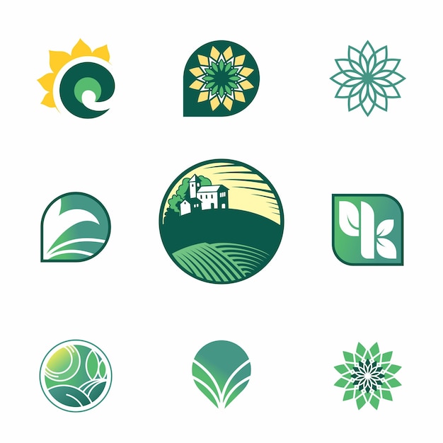 Set di segni modello logo agricoltura eco agricoltura