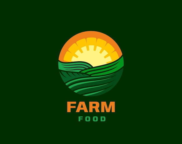 Agriculture farm field icon rural landscape sun