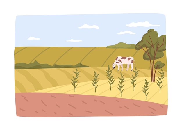 Vector agriculture and farming field with animals