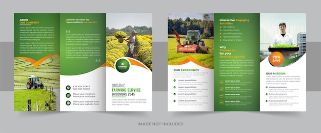 Modello di brochure per servizi di agricoltura agricola volantino per azienda agricola agro brochure a tre ante per agricoltura biologica