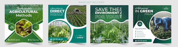 ベクトル 農業農業サービスソーシャルメディア投稿バナーテンプレートバンドルセット