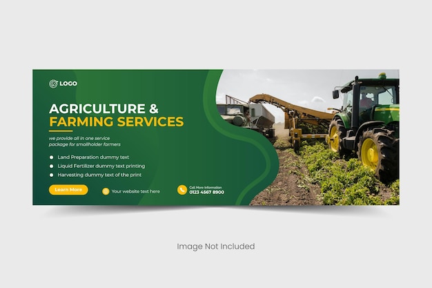 Agriculture farming services web banner template and agro farm services banner with green background