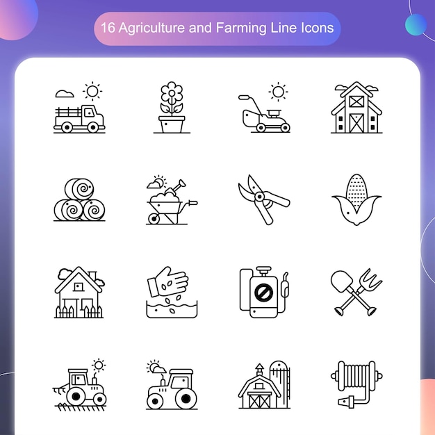 Набор иконок векторного контура сельского хозяйства и сельского хозяйства 04