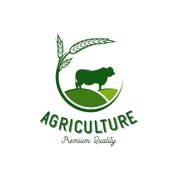 Agriculture and farming with a cow and wheat logo design