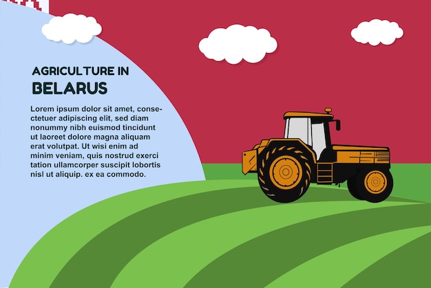 벡터 트랙터 필드와 텍스트 영역 농업 및 재배 벨로루시 개념 배너의 농업