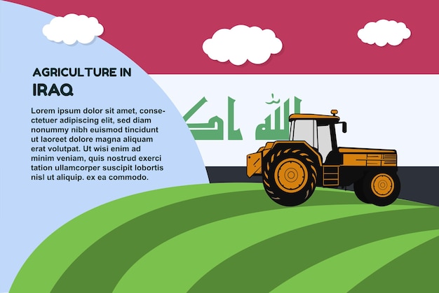 Agriculture in Iraq concept banner with tractor field and text area farming and cultivation