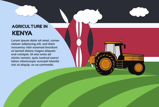 Vector agriculture in kenya concept banner with tractor field and text area farming and cultivation