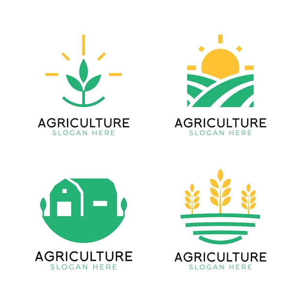 Коллекция логотипов сельского хозяйства с концепцией природы и растений для фермы