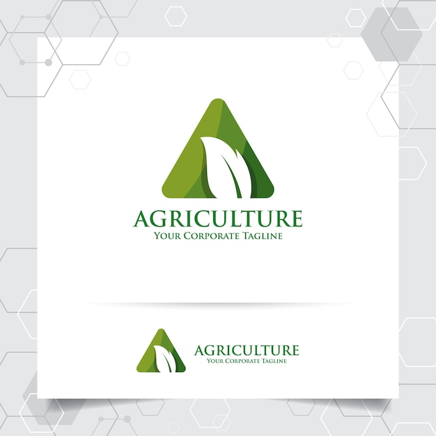 Agriculture logo design with concept of letter a and green leaves vector