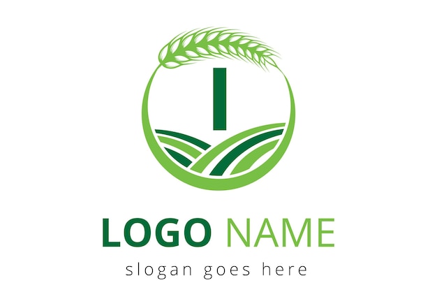 Vettore logo dell'agricoltura su lettera i concetto di grano logo per l'agricoltura modello di simbolo vettoriale