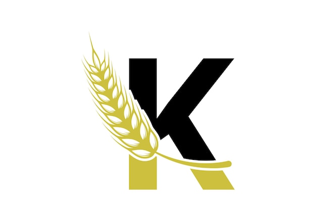 農業のロゴ K文字の概念 小麦のロゴ 農業のシンボルベクトルのテンプレート