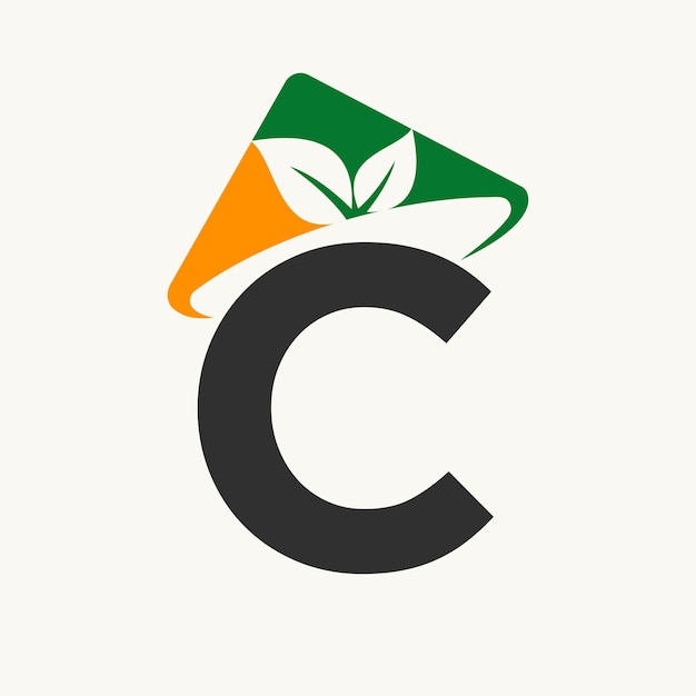 Logo dell'agricoltura sulla lettera c concept con l'icona del cappello dell'agricoltore modello del logo dell'agricultura