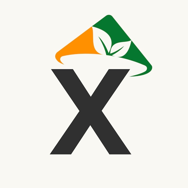 Agriculture Logo On Letter X Concept With Farmer Hat Icon Farming Logotype Template