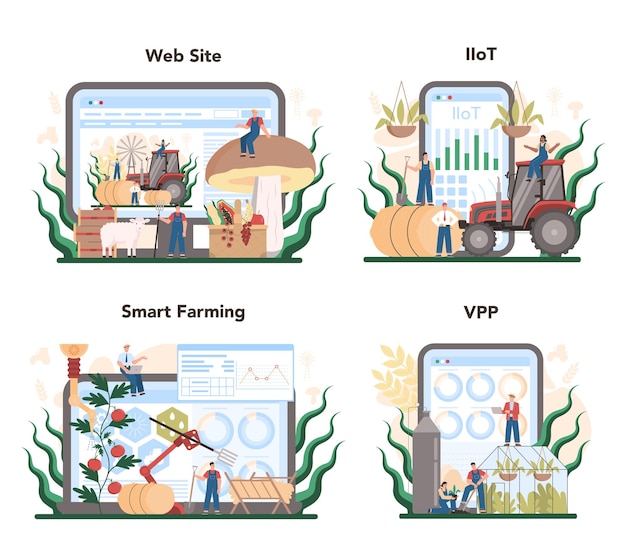 Servizio online di agricoltura o set di piattaforme