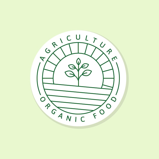 Vettore dell'autoadesivo dell'etichetta del logo o dell'illustrazione dell'alimento biologico di agricoltura