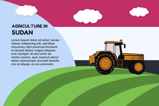 Vector agriculture in sudan concept banner with tractor field and text area farming and cultivation